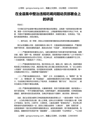 在全县集中整治违规吃喝问题动员部署会上的讲话
