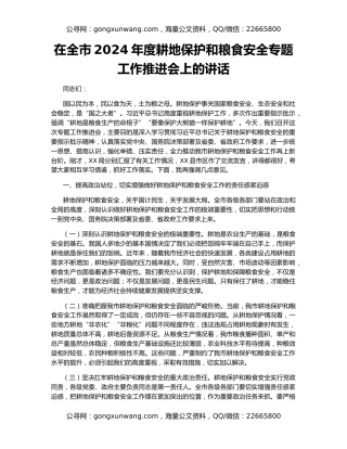 在全市2024年度耕地保护和粮食安全专题工作推进会上的讲话