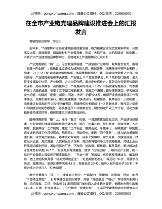 在全市产业链党建品牌建设推进会上的汇报发言