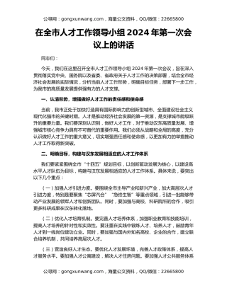 在全市人才工作领导小组2024年第一次会议上的讲话