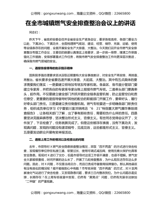 在全市城镇燃气安全排查整治会议上的讲话