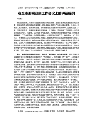 在全市巡视巡察工作会议上的讲话提纲