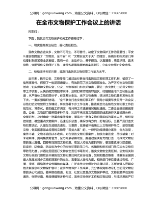 在全市文物保护工作会议上的讲话