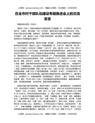 在全市村干部队伍建设专题推进会上的交流发言