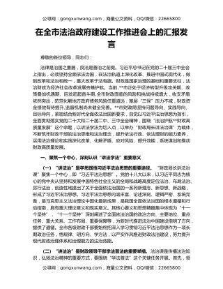 在全市法治政府建设工作推进会上的汇报发言