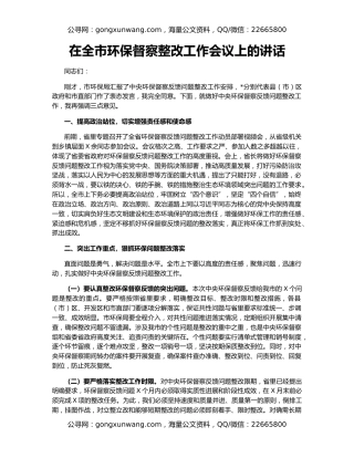 在全市环保督察整改工作会议上的讲话