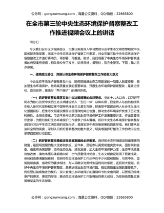 在全市第三轮中央生态环境保护督察整改工作推进视频会议上的讲话