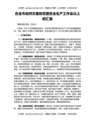 在全市自然灾害防范暨安全生产工作会议上的汇报