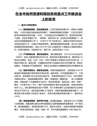 在全市自然资源和规划系统重点工作推进会上的发言
