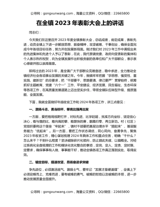 在全镇2023年表彰大会上的讲话