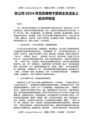 在公司2024年党员领导干部民主生活会上的点评讲话