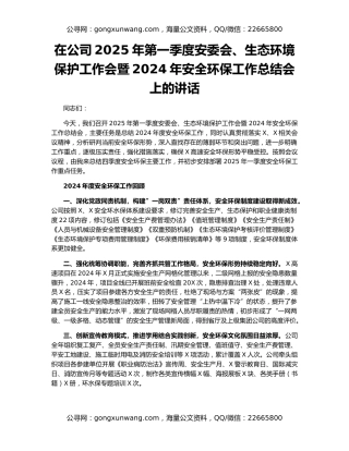 在公司2025年第一季度安委会、生态环境保护工作会暨2024年安全环保工作总结会上的讲话（2）