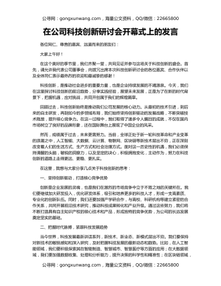 在公司科技创新研讨会开幕式上的发言