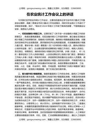 在农业统计工作会议上的讲话
