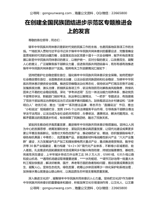在创建全国民族团结进步示范区专题推进会上的发言