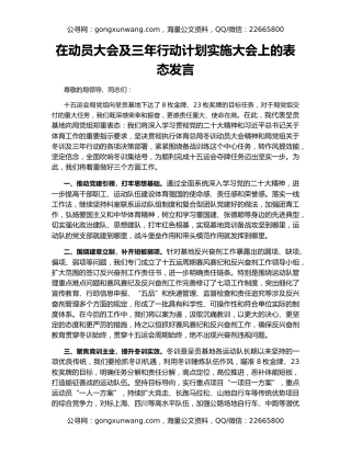 在动员大会及三年行动计划实施大会上的表态发言