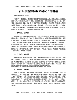 在区旅游协会全体会议上的讲话