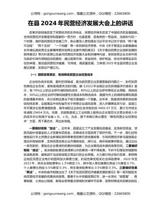 在县2024年民营经济发展大会上的讲话