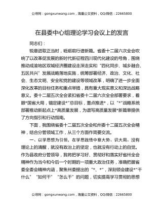在县委中心组理论学习会议上的发言