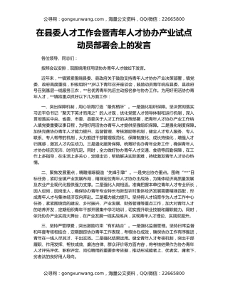 在县委人才工作会暨青年人才协办产业试点动员部署会上的发言