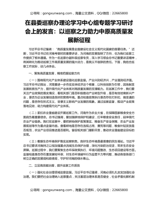 在县委巡察办理论学习中心组专题学习研讨会上的发言：以巡察之力助力中原高质量发展新征程