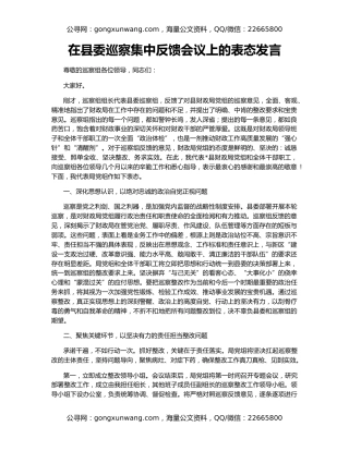 在县委巡察集中反馈会议上的表态发言