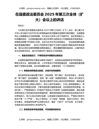 在县委政法委员会2025年第三次全体（扩大）会议上的讲话（2）