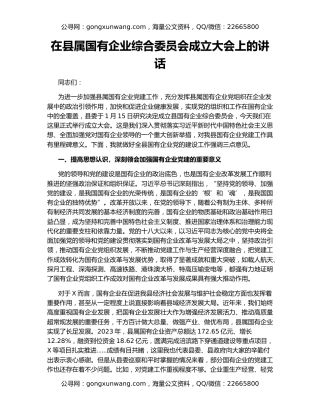 在县属国有企业综合委员会成立大会上的讲话