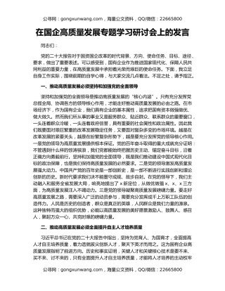 在国企高质量发展专题学习研讨会上的发言