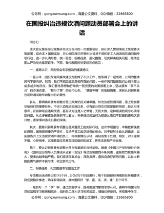 在国投纠治违规饮酒问题动员部署会上的讲话