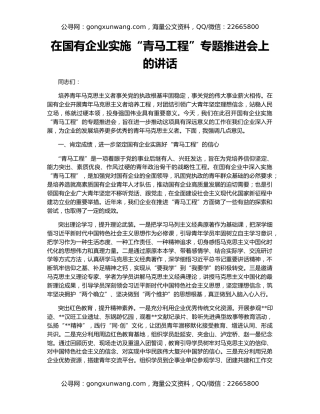 在国有企业实施“青马工程”专题推进会上的讲话