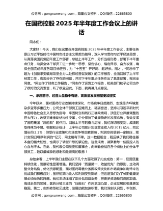 在国药控股2025年半年度工作会议上的讲话