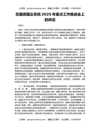 在国资国企系统2025年重点工作推进会上的讲话