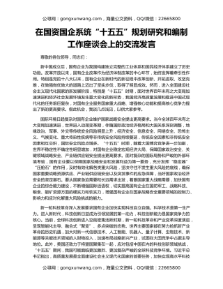 在国资国企系统“十五五”规划研究和编制工作座谈会上的交流发言