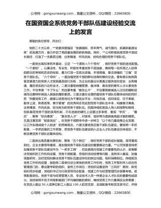 在国资国企系统党务干部队伍建设经验交流上的发言
