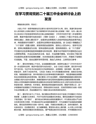 在学习贯彻党的二十届三中全会研讨会上的发言