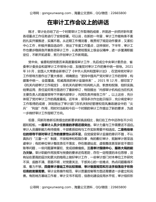 在审计工作会议上的讲话