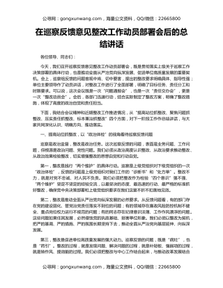 在巡察反馈意见整改工作动员部署会后的总结讲话