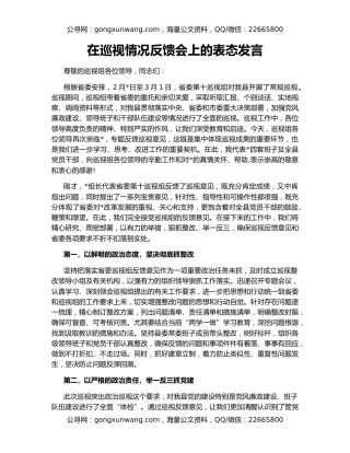 在巡视情况反馈会上的表态发言