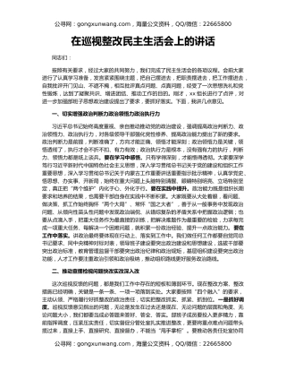 在巡视整改民主生活会上的讲话