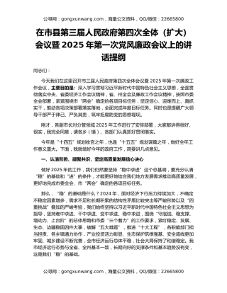 在市县第三届人民政府第四次全体（扩大）会议暨2025年第一次党风廉政会议上的讲话提纲