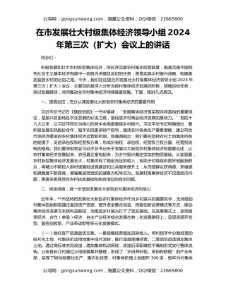 在市发展壮大村级集体经济领导小组2024年第三次（扩大）会议上的讲话
