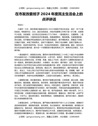 在市发改委班子2024年度民主生活会上的点评讲话