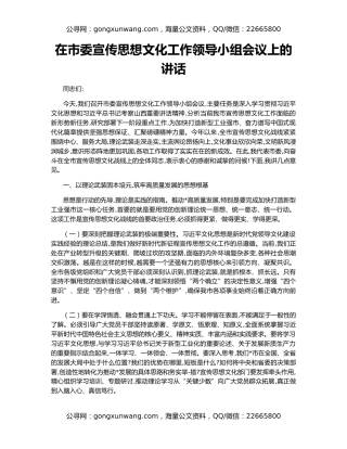 在市委宣传思想文化工作领导小组会议上的讲话