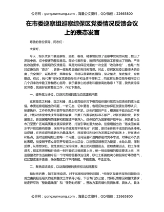 在市委巡察组巡察综保区党委情况反馈会议上的表态发言