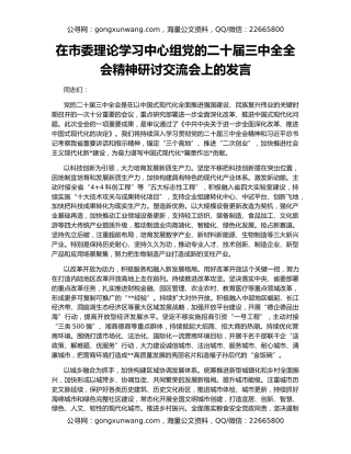 在市委理论学习中心组党的二十届三中全全会精神研讨交流会上的发言