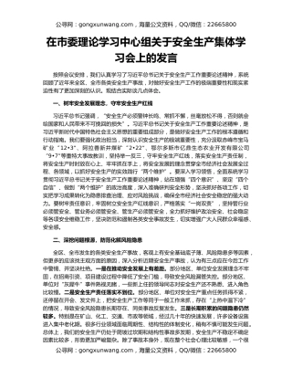 在市委理论学习中心组关于安全生产集体学习会上的发言