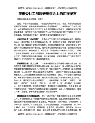 在市委社工部调研座谈会上的汇报发言