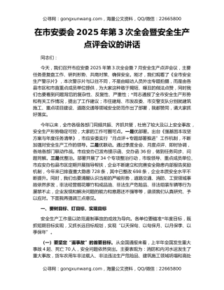 在市安委会2025年第3次全会暨安全生产点评会议的讲话