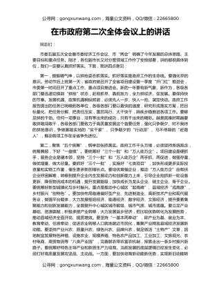 在市政府第二次全体会议上的讲话